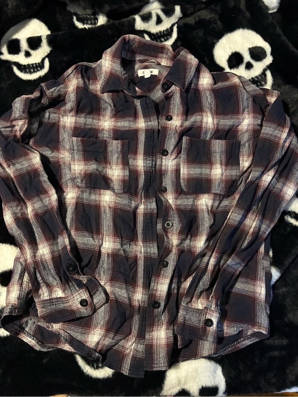 Garage Women's Plaid Button-Down Shirt - Black, White, Burgundy